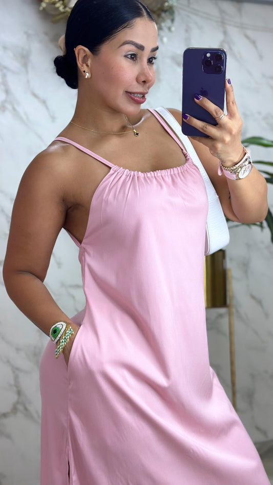 VESTIDO ANCHO AMARRE CUELLO ABERTURA LATERAL