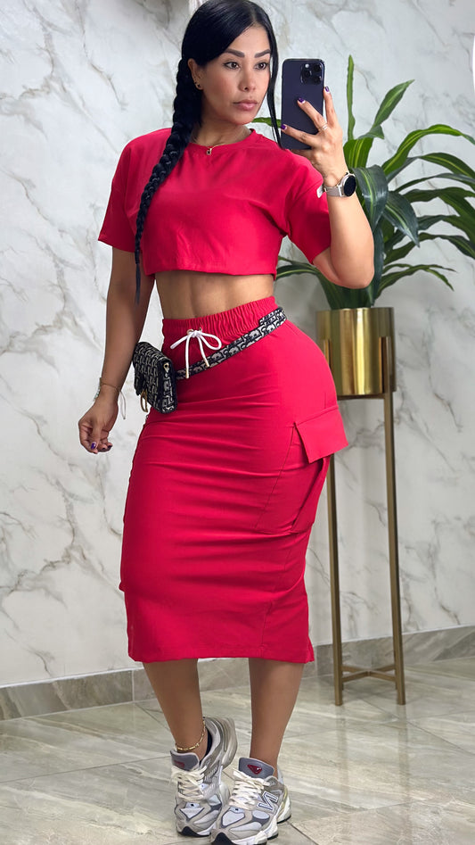 CONJUNTO FALDA BOLSILLOS LATERALES APLIQUE D