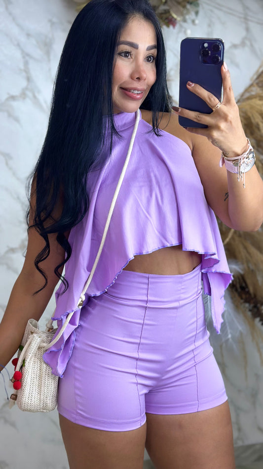 Conjunto short pretina alta, blusa boleros