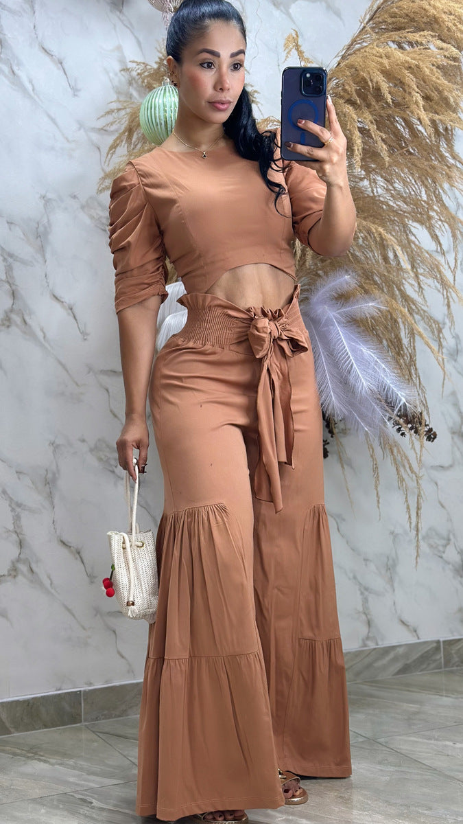 Conjunto pantalón tiempos, blusa mangas prenses