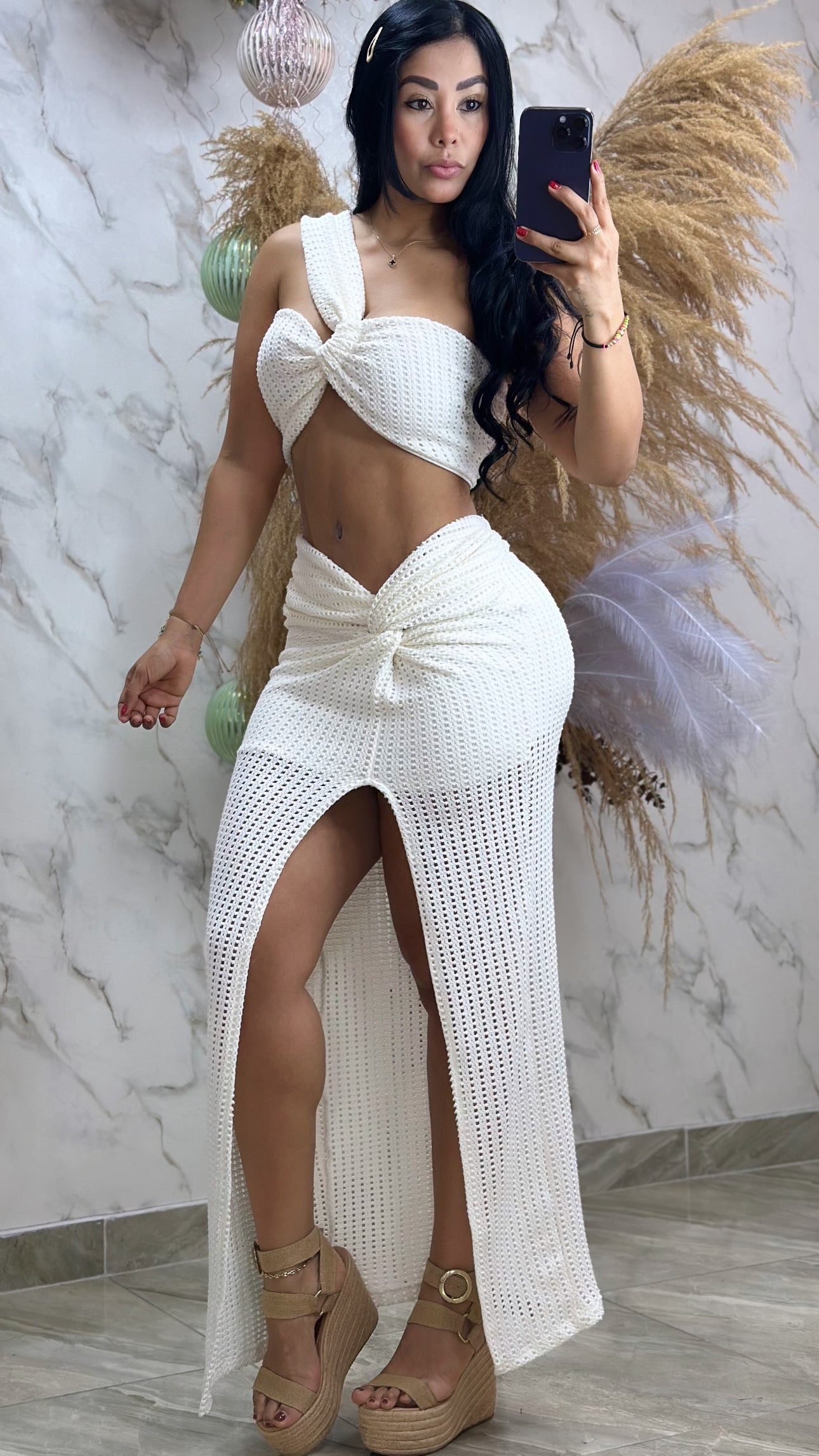 Conjunto falda larga nudo,blusa nudo