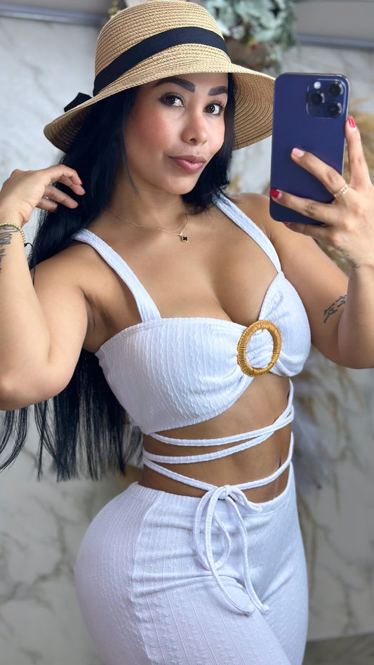 Conjunto pantalon  blusa croptop calidad texturizada